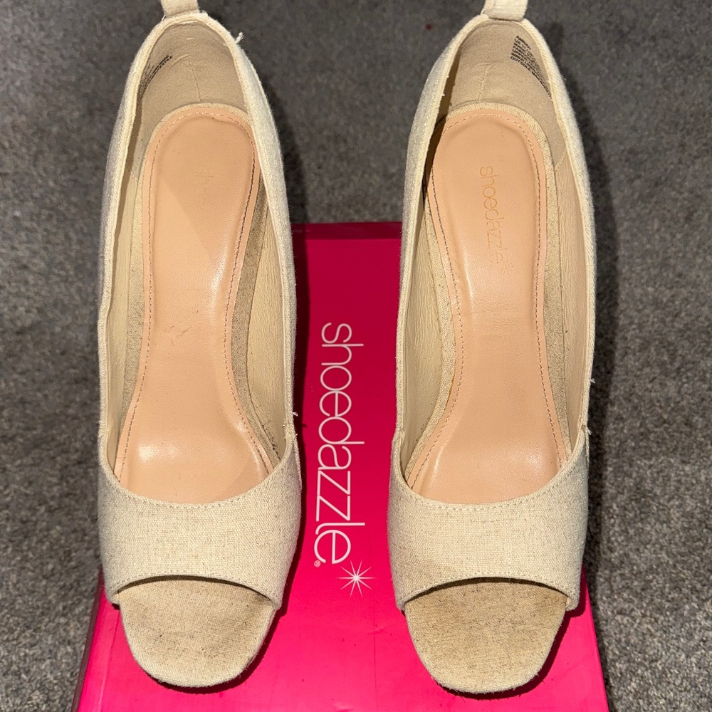 Shoedazzle - beige linen heels